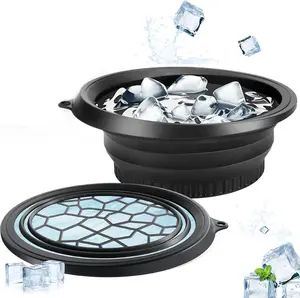 Face Bowl for Ice with Built-In Ice Tray – Collapsible Silicone Facial Ice Bath Bowl for Cold Plunge Therapy, Skin Tightening & Acne Relief – Black Portable Spa Tool for Home & Travel