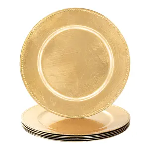 MAONAME 13" Foil Gold Charger Plates with Beaded, Plate Chargers for Dinner Plate, Plastic Round Chargers for Table Setting