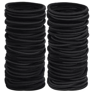 100 count Womens Elastics Hair Tie, 4MM Black Ponytail Holders Hair Bands, 2 Inch in Diameter Elastic Band for Medium to Thick Hair (4mm Black)