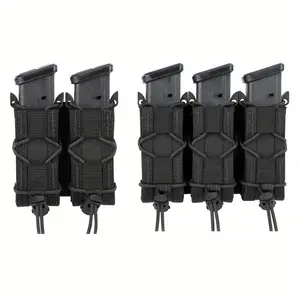 1pc Ambidextrous Tactical Pistol Double Magazine Holder, Universal 9MM Snap Closure Nylon Magazine Pouch, Adjustable Dual-Layer Gun Accessory for Tactical Gear