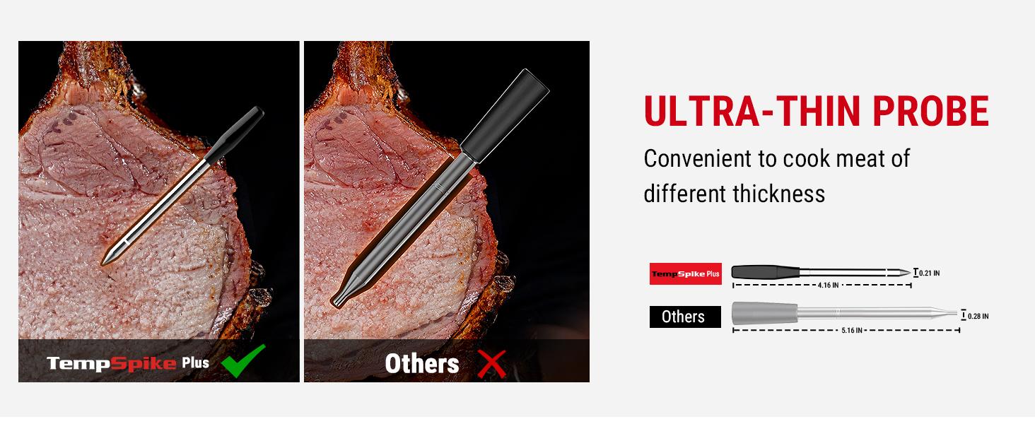 ThermoPro TempSpike Plus Wireless Meat Thermometer with Upgraded Probe, Bluetooth Cooking Thermometer for Outdoor Grill, Smoker, BBQ,Oven