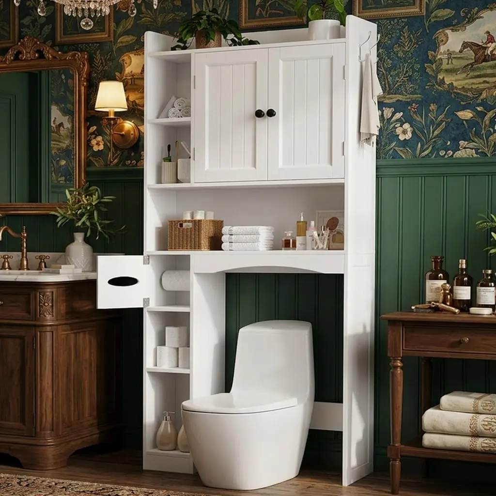 Gizoon 66''H Over The Toilet Storage Cabinet, Over Toilet Storage Cabinet White, Over Toilet Bathroom Organizer, with 2 Doors, Adjustable Shelf, for Bathroom, Laundry, White,dorm essentials,home decor