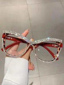 Women's Elegant Rhinestone Decor Cat Eye Frame Eyeglasses, Trendy Vintage Eyeglasses, Trendy Casual Eyeglasses, Chic All-match Eyewear for Daily Use, Stylish Eyeglass