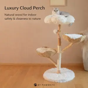 Cozy & Luxurious Cloud Cat Tree Tower 44.5'' With Natural Wood and Plush Perch Sisal Wrapped Multi-Level, For Sleeping, Climbing, and Scratching & Home Decor
