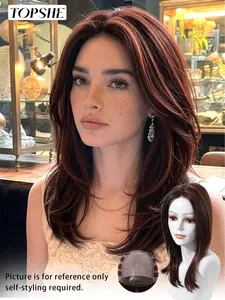 Topshe Luxury Mono Top Brown Wig | Natural Realistic Scalp | Comfortable Breathable | Straight Synthetic Wig | Synthetic Material Wigs | Synthetic Hair Wigs | Synthetic Fiber Wigs