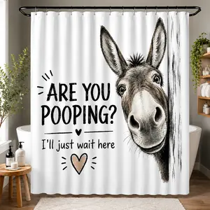 Funny Donkey Polyester Shower Curtain Set, 180x180cm Double-Layer Grey Farmhouse Decor, Waterproof Quick-Drying Non-Transparent Privacy Fabric, 12 Hooks, Machine Washable for Rustic Modern Bathrooms