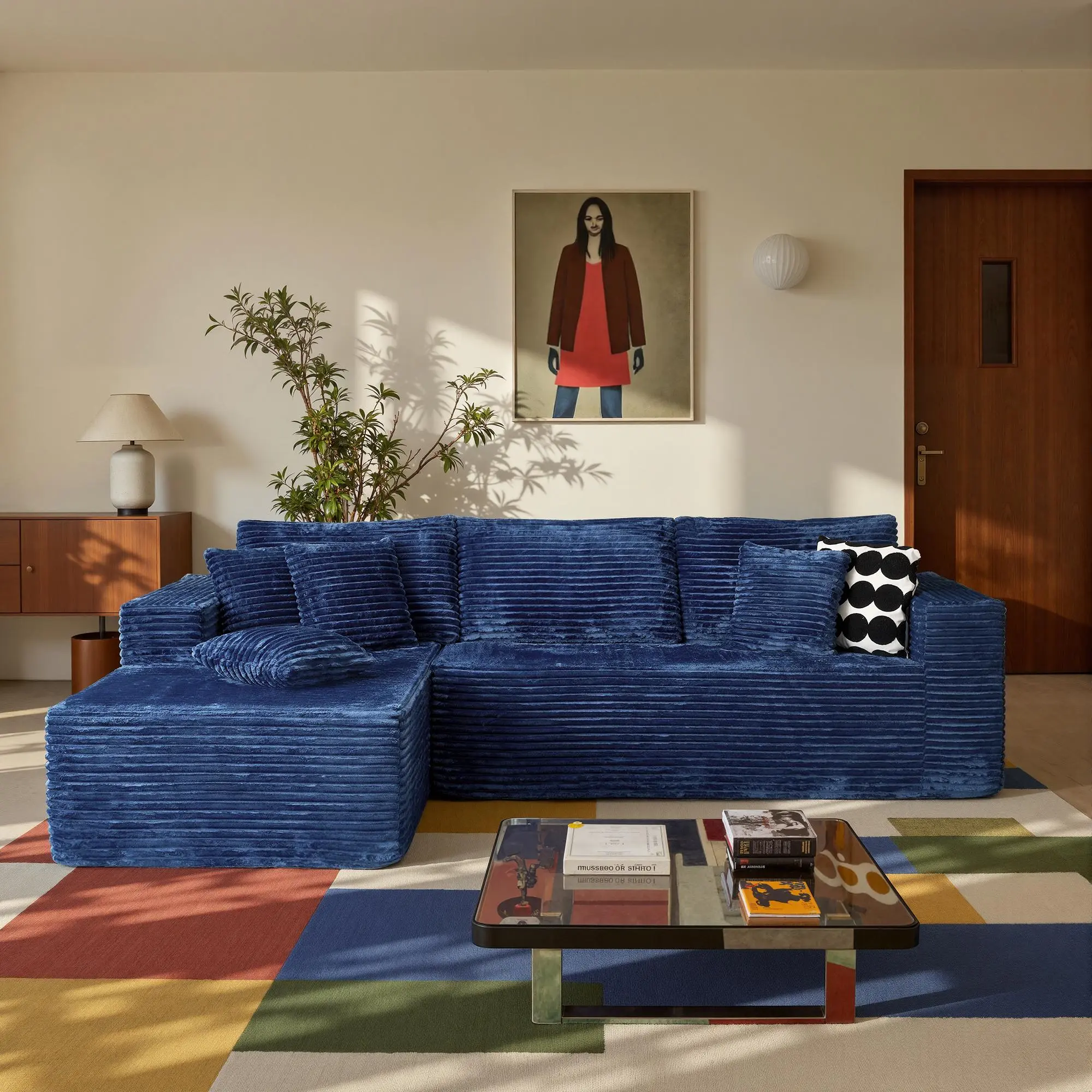 108" Blue L Shaped Sofa with Left Chaise 2