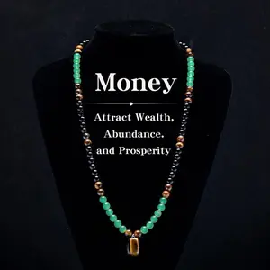 Money Attraction Necklace With Green Aventurine & Tiger Eye Pendant Healing Natural  Stone ,Anniversary, Vacation &Theme Parties Jewelry Charms Abundance Natural Stone Necklace,Long Chain,Sweater chain,Ideal Gift Jewelry for Men and Women Prosperity Good