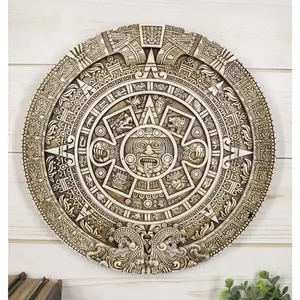 Aztec Maya Solar Sun Xiuhpohualli & Tonalpohualli Wall Calendar Plaque Figurine
