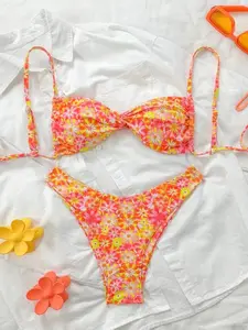 Women's Floral Bikini Set, Two-Piece Swimsuit, Summer Beachwear, Comfortable & Stylish Swimwear, Perfect for Pool & Vacation, Floral Bikini Top, Flower Print Bikini