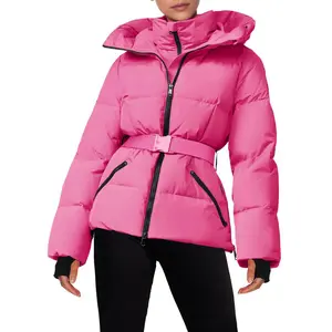 Imily Bela Womens Ski Jacket Warm Hooded Insulated Waterproof Quilted Puffy Mountain Snow Winter Coat with Belt
