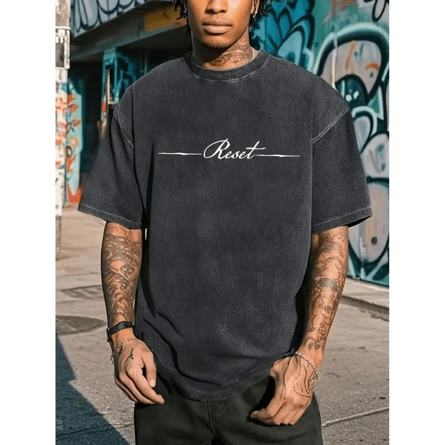 Men's Heavyweight Washed Cotton T-Shirt, Vintage Crew Neck Streetwear Tee, Loose Fit All-Season Top for Big & Tall Sizes, Vintage T-Shirts, Cold Wash, All Seasons, Casual, Breathable, Graphic Print, Lightweight, Quality Craftsmanship, Retro, Short, 3Xl, S