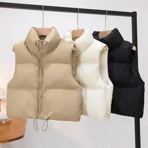 Women's cotton vest 2025 autumn and winter new style European and American style short stand collar thick sleeveless cotton vest jacket fashionable