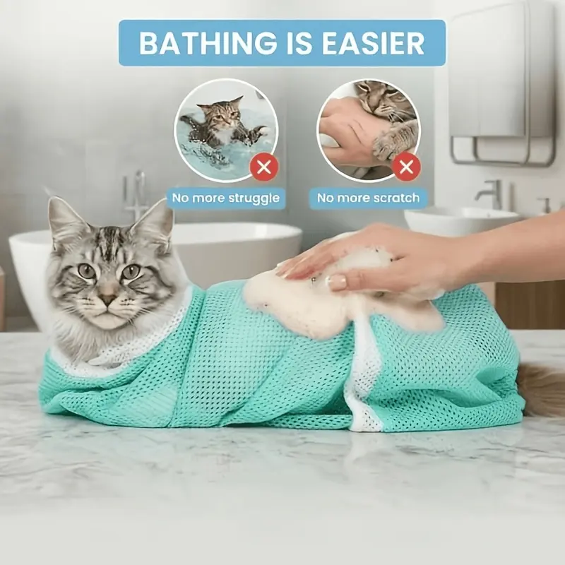 5th Generation Cat Bath Bag, Anti-Scratch Anti-Bite Adjustable Mesh Grooming Accessories for Safe Bathing, Nail Trimming, Detachable-Hangable Paw Cleaner with Various Sizes
