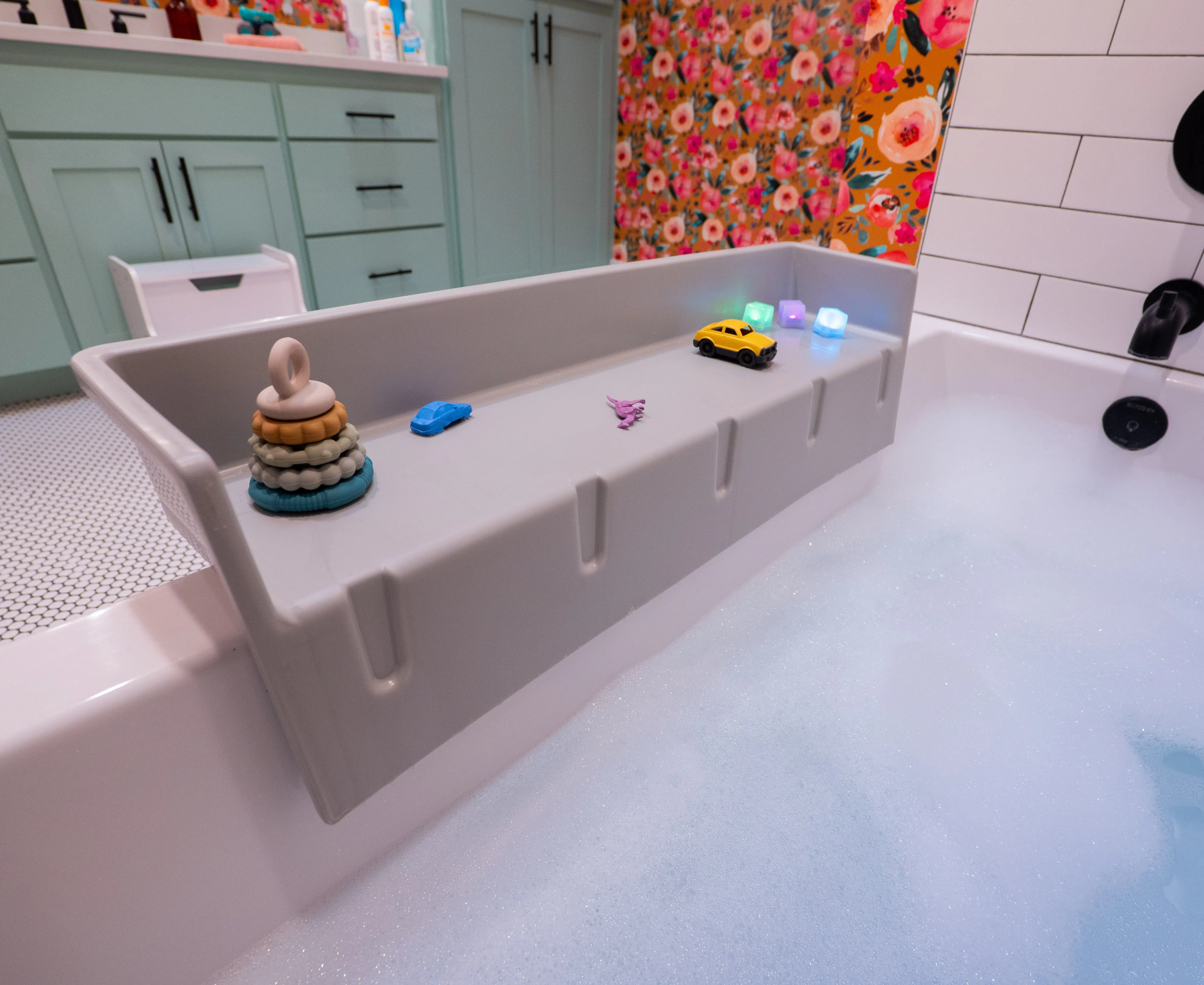 Tub Topper Bathtub Splash Guard for Kids & Toddlers - Tub Tray Shelf for Bath Toys - Gray - Full Sized