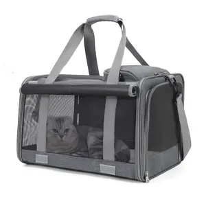 Foldable Pet Carrier with Privacy Curtain, Airline Approved Travel Bag for Large Cats & Small Dogs, Washable Carrier with Free Recovery Cone, Toys & Harness pad holder storage organization