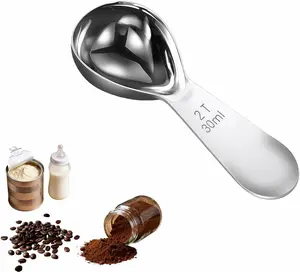 Stainless Steel Coffee Scoop, 2 Tbsp Measuring Spoons for Protein Powder, Sugar, Flour & Tea - Short Handle, Laser Etched Markings, Dishwasher Safe, Heavy-Duty 304 Food-Grade Steel