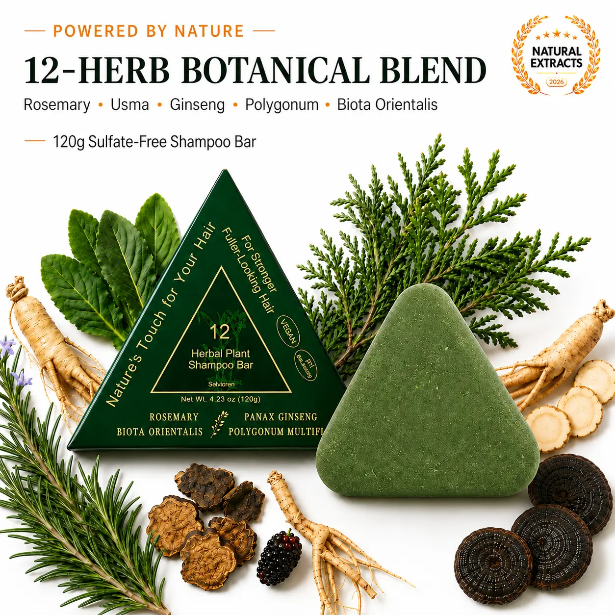 Selvioren Anti-Thinning Shampoo Bar (120g) | Plant-Based Hair Products | Usma Grass Formula for Receding Edges | Botanical Root Strengthening | 2x Concentrated Fuller | Postpartum Shedding & Oily Scalp | Sulfate-Free Hair Gloss | Dandruff Relief