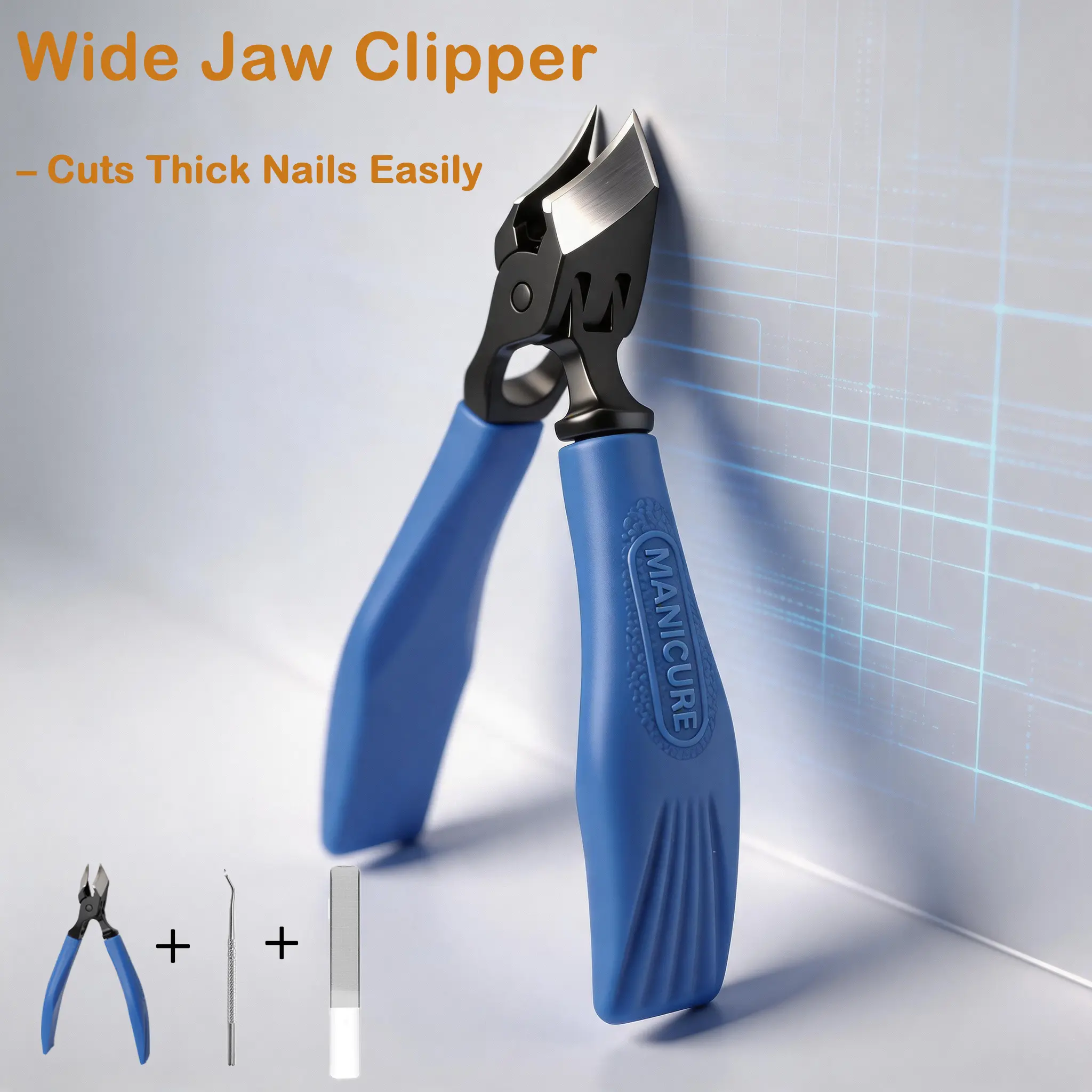 Wide-Mouth Blue Non-Slip Grip Nail Clipper – Professional Solution for Ingrown Nails, Angled Blade, Heavy-Duty Metal Build, Sharp & Durable, Effortlessly Cuts Hard & Thick Nails, Suitable for All.