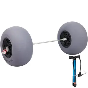 VEVOR Beach Balloon Wheels, 13\" Replacement Sand Tires with 32\" Stainless Steel Axle, TPU Cart Tires for Kayak Dolly, Canoe Cart and Buggy with Free Air Pump, 2-PackSummervibes
