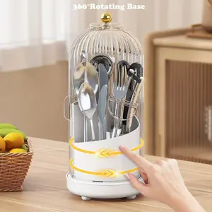 Drain style cutlery rack with 360 ° rotating cover, dustproof and waterproof, clean desktop, suitable for kitchen and dining table