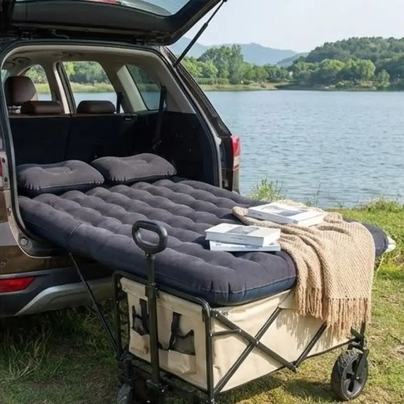 Camping Outdoor Car Inflatable Airbed Blow Up Bed Inflating Bed Thickened Wavy Design, Comfortable Travel Mattress Car Sleeping Bed for Car Interior Supplies, Portable Camping Bed, Essential Camping Gear