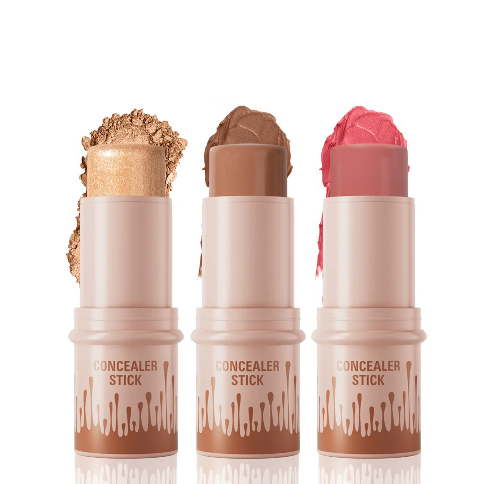 Long Lasting Concealer Stick,3 Pack Highlighter + Blush + Contour – Lightweight Waterproof Makeup Set for Natural Face Sculpting & Glow,Bronzer Makeup Durable,Facial Makeup Set for Women& Girls