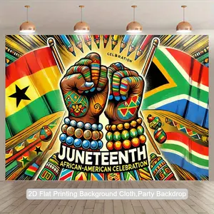 2D Flat, 1pc Juneteenth African-American Celebration Backdrop - Vibrant 2D Polyester Tapestry with Raised Fists, Colorful Beads & Flags, Indoor/Outdoor Party Decor for Birthdays, Anniversaries, Studio Props, Celebration Backdrop | Cultural Celebration |