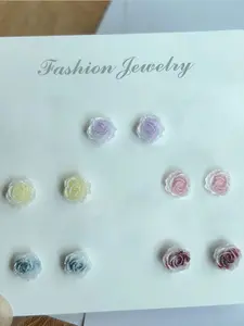 10pcs Fashion Rose Flower Resin Earrings, Hypoallergenic Plastic Studs, Perfect for Daily Wear, Ideal Jewelry Gift for Women