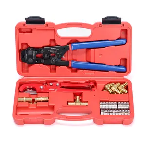 iCrimp PEX Clamp Tool PEX Fitting Set for Cinch and Removal 3/8-in, 1/2-in, 3/4-in, 1-in PEX Clamps, c/w 20pcs 1/2'' PEX Clamp Rings, 12pcs Brass PEX Crimp Fittings, PEX Tubing Cutter