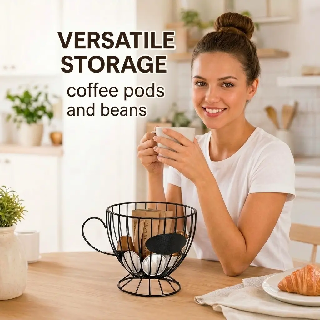 Wire Coffee Pod Holder Cup Shaped Coffee Capsule Storage Basket Metal Coffee Organizer Caddy for Kitchen Counter Coffee Bar Accessories, Gold/Black