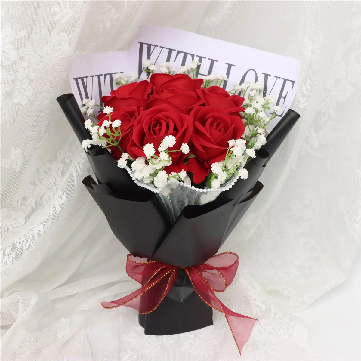 Handmade Luxury Velvet Rose Starflower Artificial Flowers Bouquet, Decorative Fake Flowers, Perfect for Valentine's Day, Mother's Day, Graduation, Anniversary, Birthday Gift