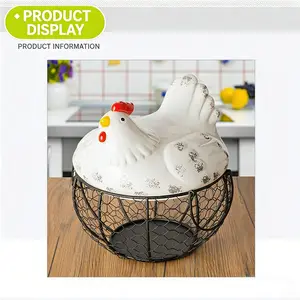 Hand-Painted Ceramic Egg Basket, Fruit Basket, Vegetable Storage Basket, Storage Basket, Creative Kitchen Organizer, Iron Woven Basket, Decorative Home Accessory