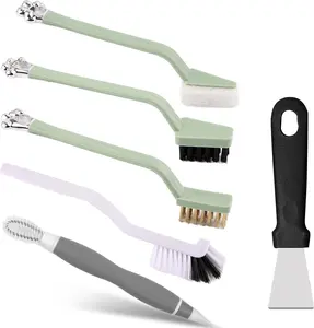 6Pcs Kitchen Cleaning Brush Set, Deep Clean Gas Stove Brass Brush, Sink Nylon Brushes, Cooktop Scraper, Stiff Bristles Rust Removing and Dust, Scrubber Brush for Range Hood Grease Grime