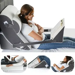 Gleur Wedge Pillow Set For After Surgery - Includes a Patent Pending Bed Desk Reading Pillow Adjustable Incline for All Positions Acid Reflux Relief
