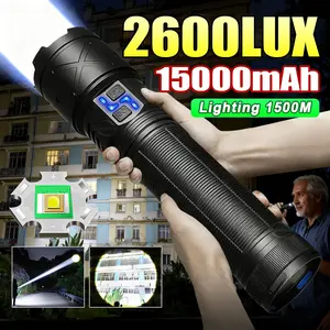 Heavy duty high power LED flashlight, 15000mAH rechargeable bright torch, variable zoom handheld flashlight, High Lumen Flashlights, Handheld Zoomable Flashlight, suitable for outdoor walking, patrolling, and emergency lighting