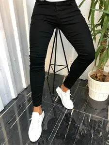 Men Stylish Simple Solid Color Stretch Slim fit Pencil Jeans Male Trousers Streetwear Casual Jogging Men Denim Pants Menswear Black