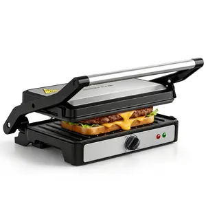 KEINVE Compact Electric Panini Press Grill & Sandwich Maker - 850W Fast Double-Sided Heating, Adjustable Temperature Control, 180° Flat Open Non-Stick Griddle, 9.2x5.8in Plates for Steak, Burgers