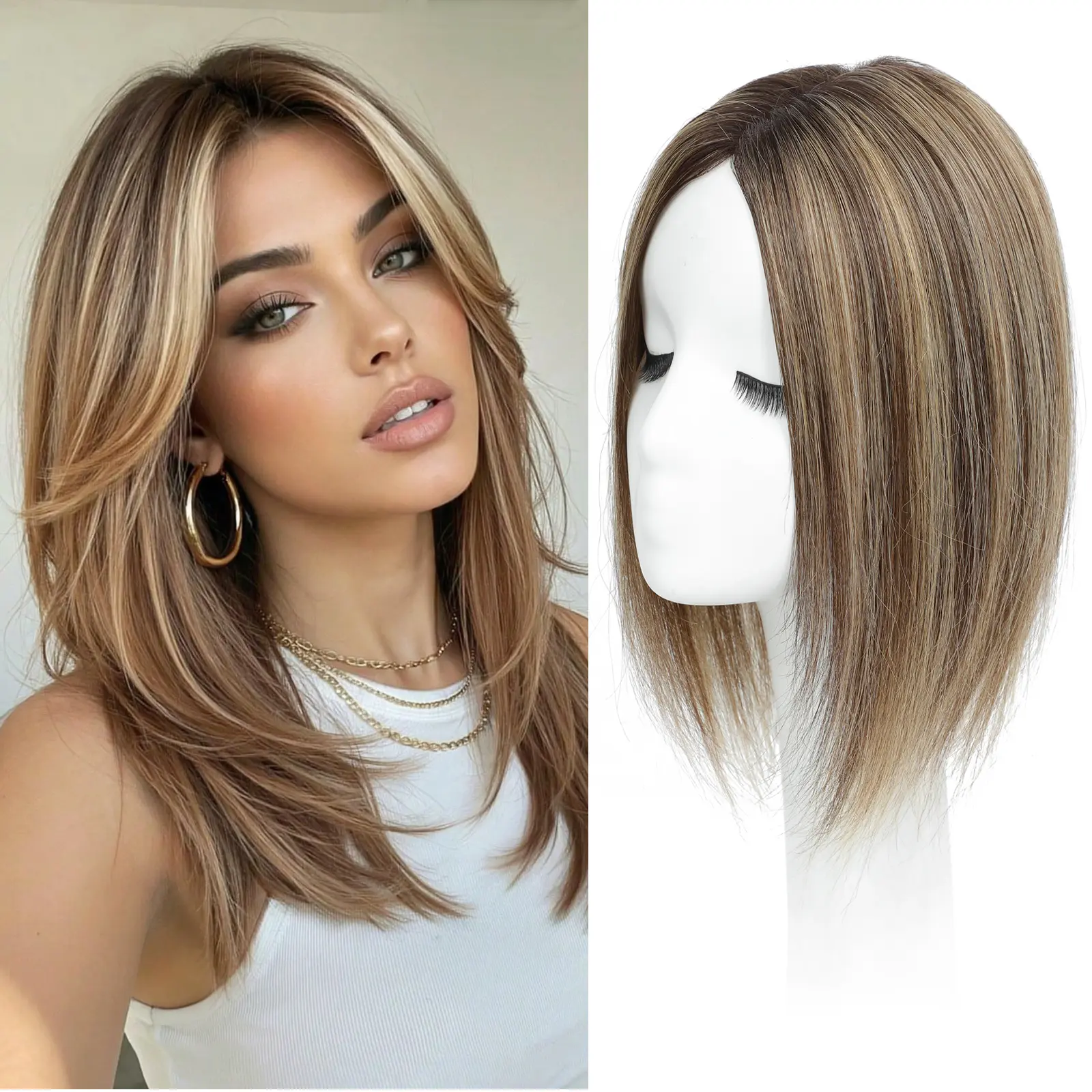 Hair Toppers for Women, Human Hair Topper for Cover Thinning Hair, 12 Inch Human Hair Piece to Cover Gray Roots