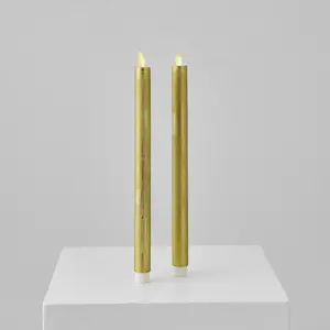Moving Flameless LED Gold 14" Taper Candles with Remote Set of 2