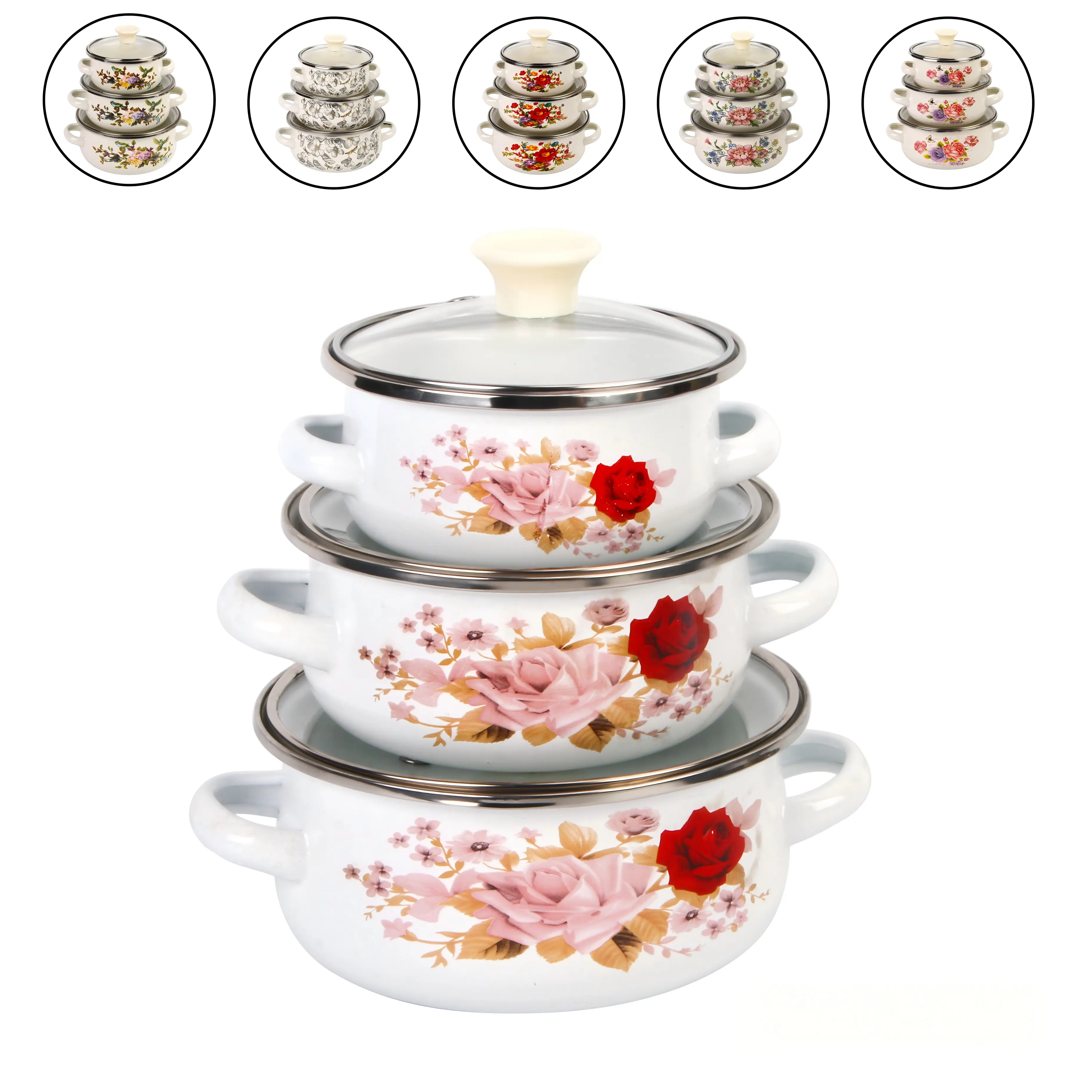 Lightweight Retro Mini Enamel Pot Set, Glass Lid Included, for Small-Scale Cooking and Food Preparation