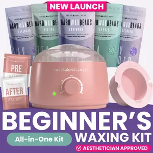 Tress Wellness Beginner's All-in-One Waxing Kit with Jojoba Oil Infused Wax Beads Reusable Silicone Bowl & Wax Heater for Gentle Hair Removal Sensitive Body Care Smooth Salon