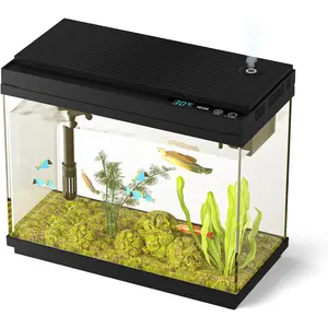 Fish Tank Smart Aquarium Kit 2.5Gal Auto-Humidifying Intelligent Mist Spray Ultra Quiet Silent Pump Multi Layer Filtration System 7 Color Lights