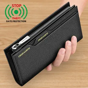 Men's Genuine Leather Long Wallet 26 Card Slots 2 Bill Compartments Coin Pocket Removable ID Window Casual Daily Office Travel Business Male Fashion Purse