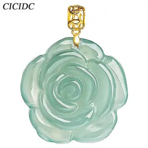 Natural Jade Necklace Blue Water Rose Jade Stone Pendant For Women's Daily Wear Design