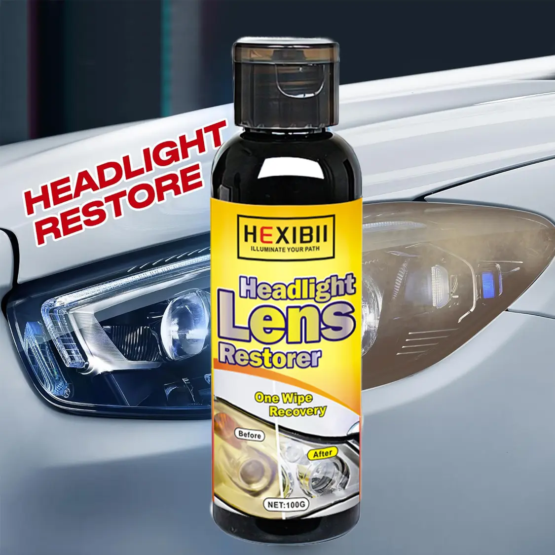 Car Headlight Restoration Kit - Automotive Crystal Coating Polish, Scratch Oxidation Remover, Car Wax, No Power Tools Needed, Brighter Lights for Safer Driving, Manufacturer Warranty