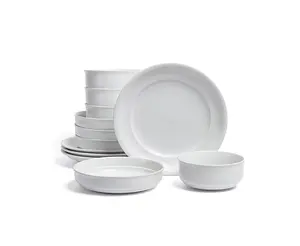 over&back Rimmed 12-Piece Semi-Matte StonewareDinnerware Set