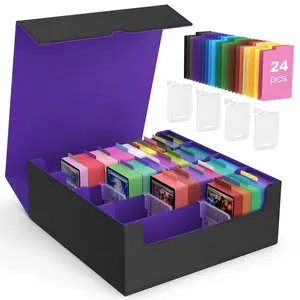MoKo Trading Card Storage Box, 3000+ MTG Deck Box with 24 Colorful Dividers & 4 Card Supporters, Commander Card Deck Case Fits for Magic Game Cards, YugiOh, TCG, PTG and Sport Cards, Black Purple Holiday Vibes Collectible Dice Tray