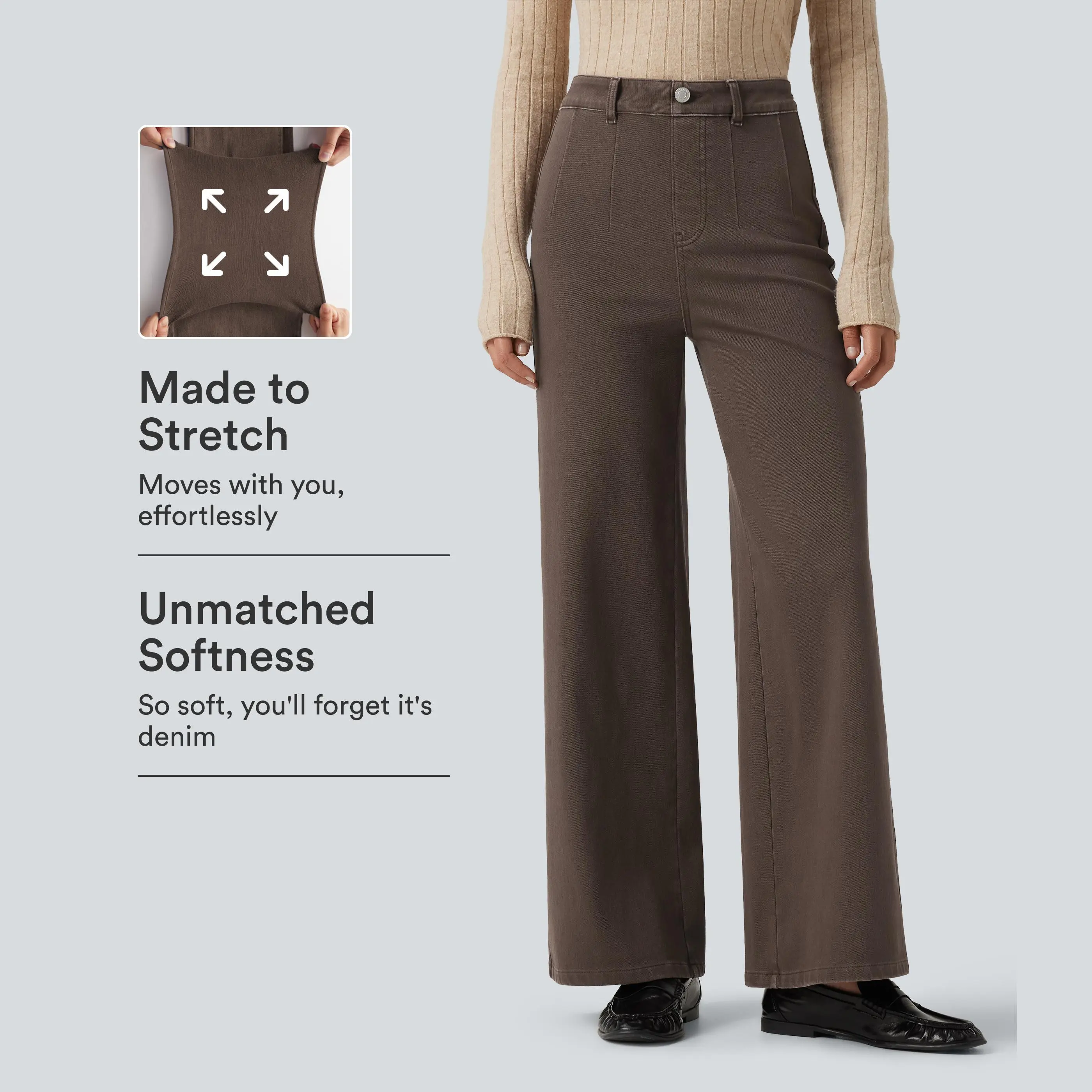 【Creator’s Pick】Halara Flex High Waisted Tummy Control Wide Leg Casual Jeans with Pockets