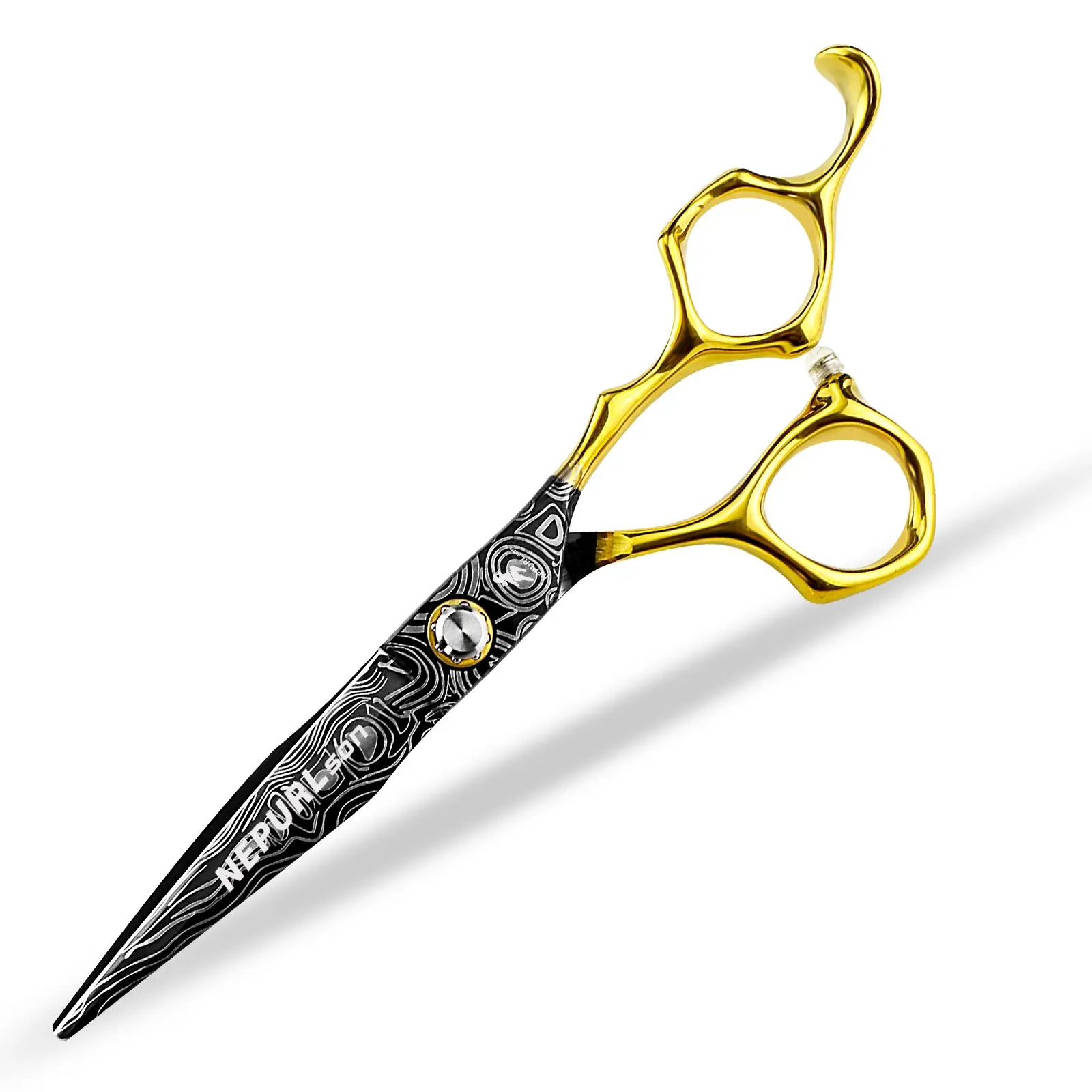 6.0 Inch Damascus Pattern Hair Cutting Scissors, Stainless Steel, Fine-Tooth, Ergonomic Design, Right-Handed, Unisex, Home Use, Hair Salon Tools